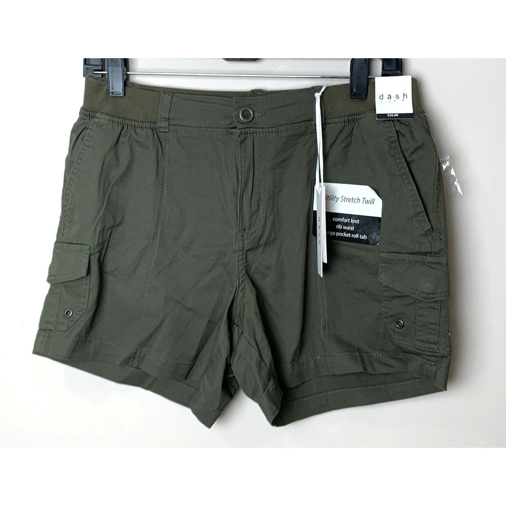 NEW Dash Utility Cargo Shorts Womens Small Olive Green Cotton Stretch w/Tags